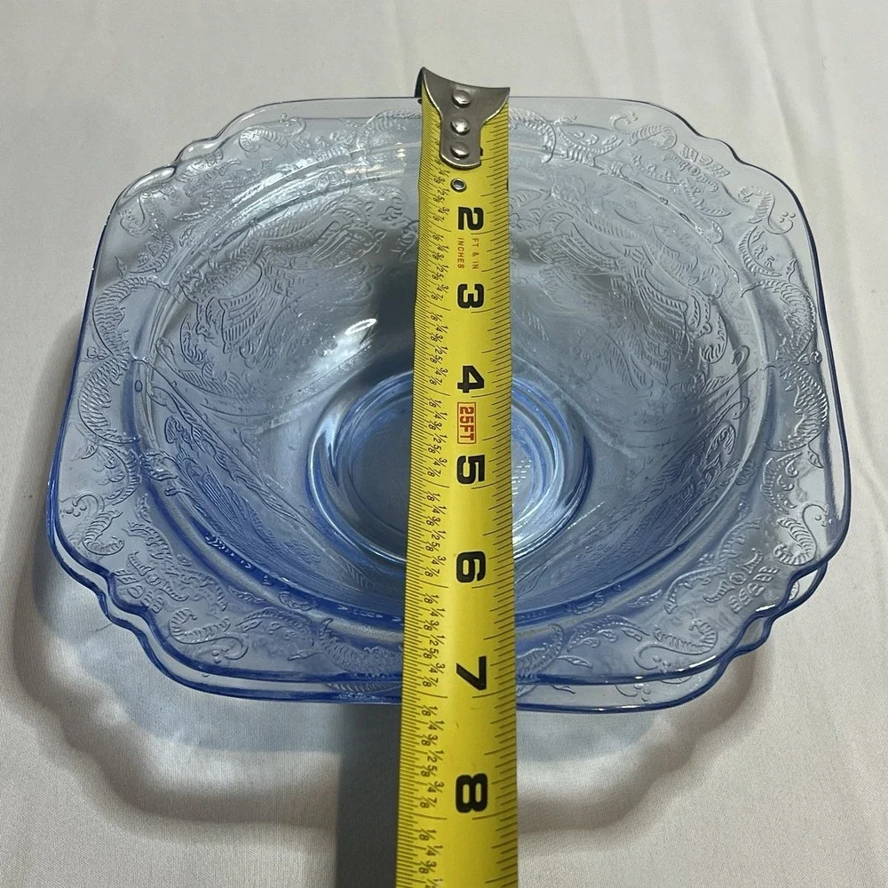 2‎ Vintage Federal Glass Madrid Depression Blue Soup Salad Bowl 6 3/4